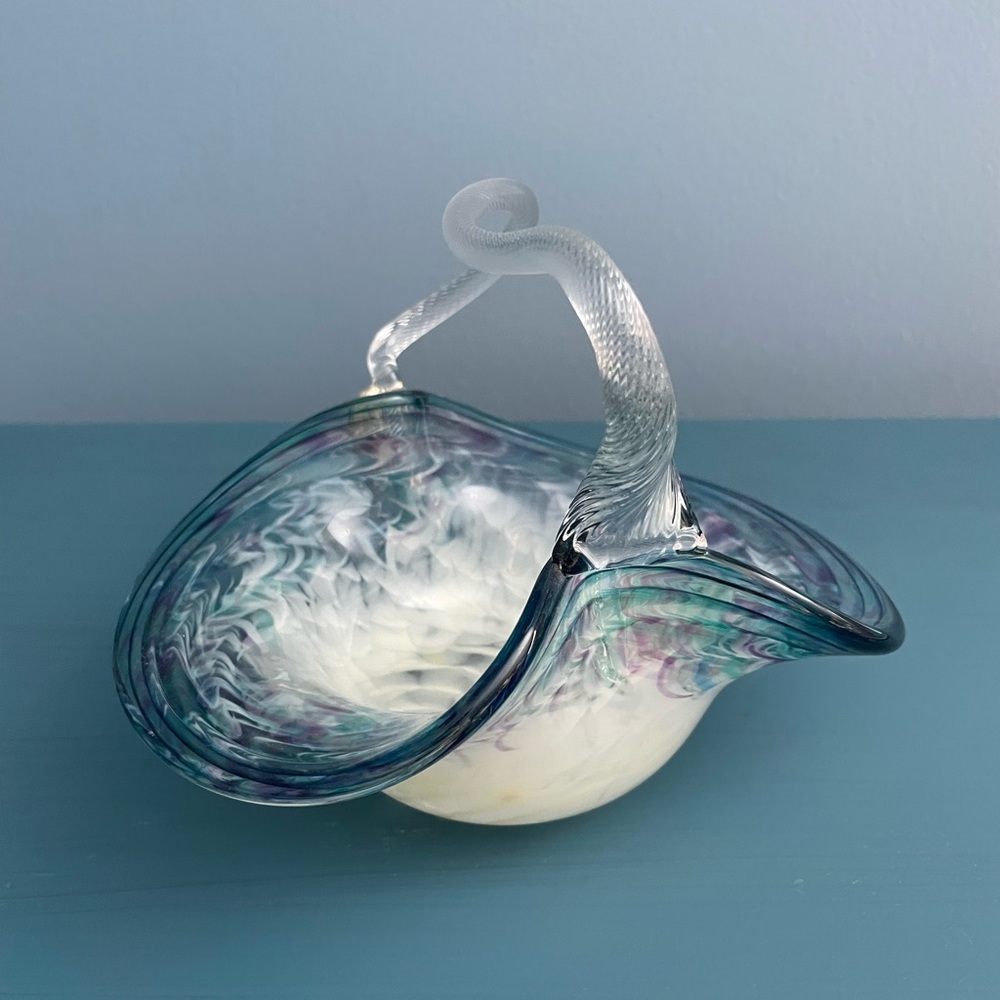 OAK handblown glass basket with detailed handle